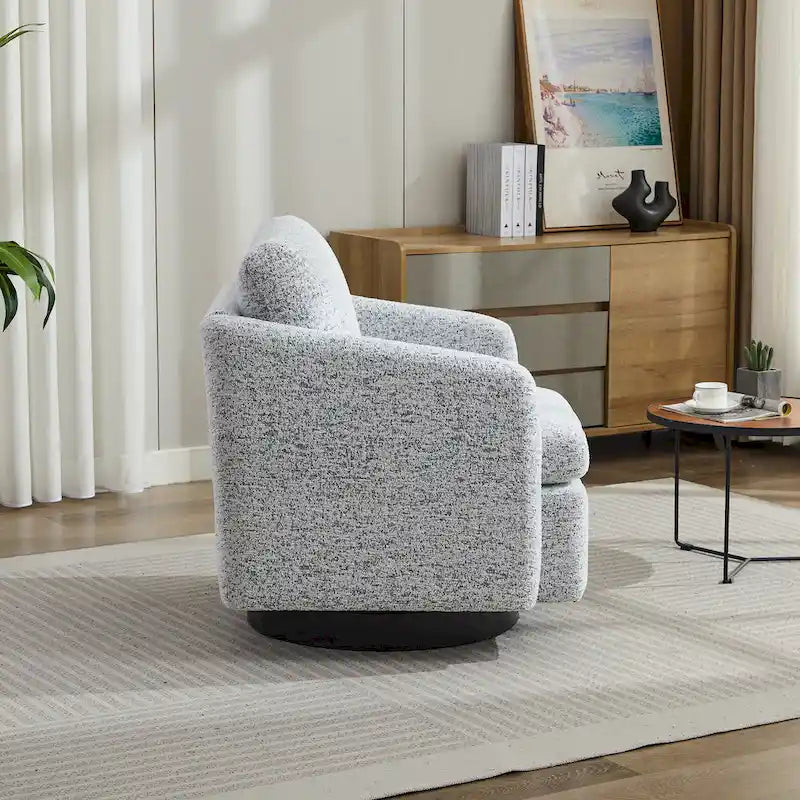 White+Black 31.5 Chenille Swivel Accent Chair with Solid Wood Frame