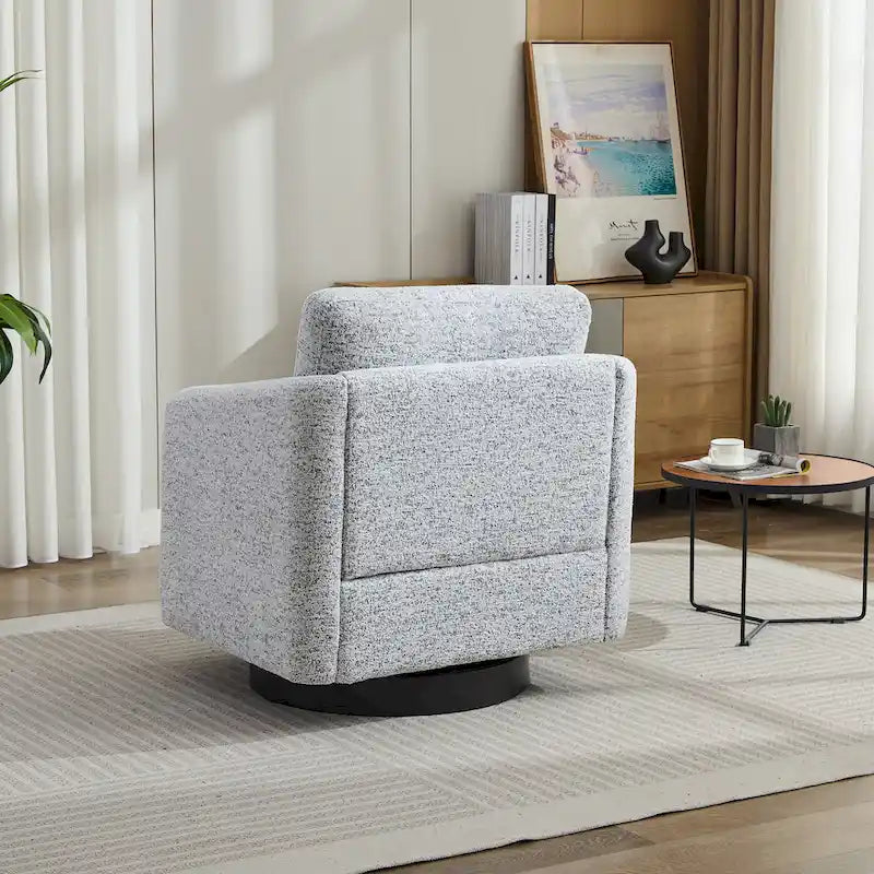 White+Black 31.5 Chenille Swivel Accent Chair with Solid Wood Frame