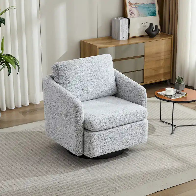 White+Black 31.5 Chenille Swivel Accent Chair with Solid Wood Frame