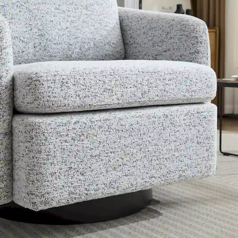 White+Black 31.5 Chenille Swivel Accent Chair with Solid Wood Frame