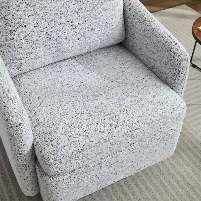 White+Black 31.5 Chenille Swivel Accent Chair with Solid Wood Frame