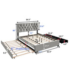 Queen Size Platform Bed with Gold Tufted Headboard, Trundle & Storage (600lb Capacity)