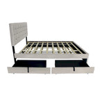 Queen Size Platform Bed with Gold Tufted Headboard, Trundle & Storage (600lb Capacity)