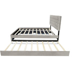 Queen Size Platform Bed with Gold Tufted Headboard, Trundle & Storage (600lb Capacity)