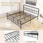 Full/Queen/King Size Bed Frame with Headboard Under Bed