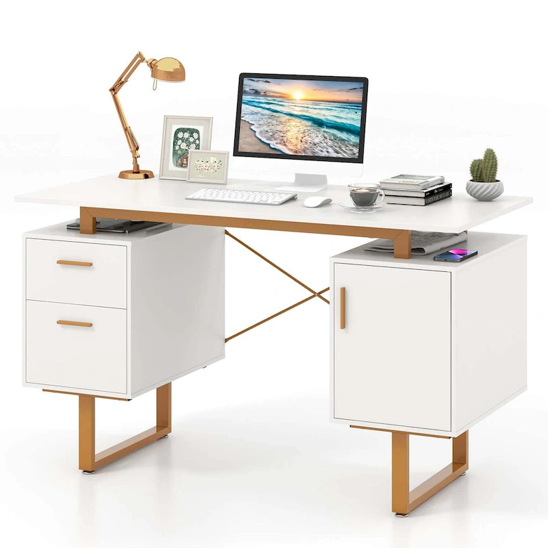 51 Home Office Desk with Floating Desktop Dual Drawers