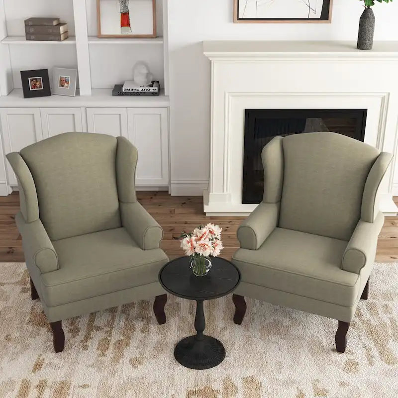 Set of 2 Elegant Living Room Wing Back Arm Chair Upholstered Accent Chair