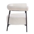 Modern Boucle Fabric Upholstered Accent Chair, Curved Armchair with Black Metal Frame