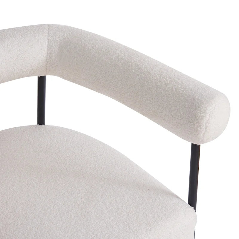Modern Boucle Fabric Upholstered Accent Chair, Curved Armchair with Black Metal Frame