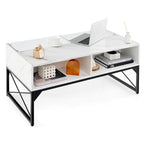High-gloss LED Coffee Table w/ Faux Marble & Tempered Glass Top