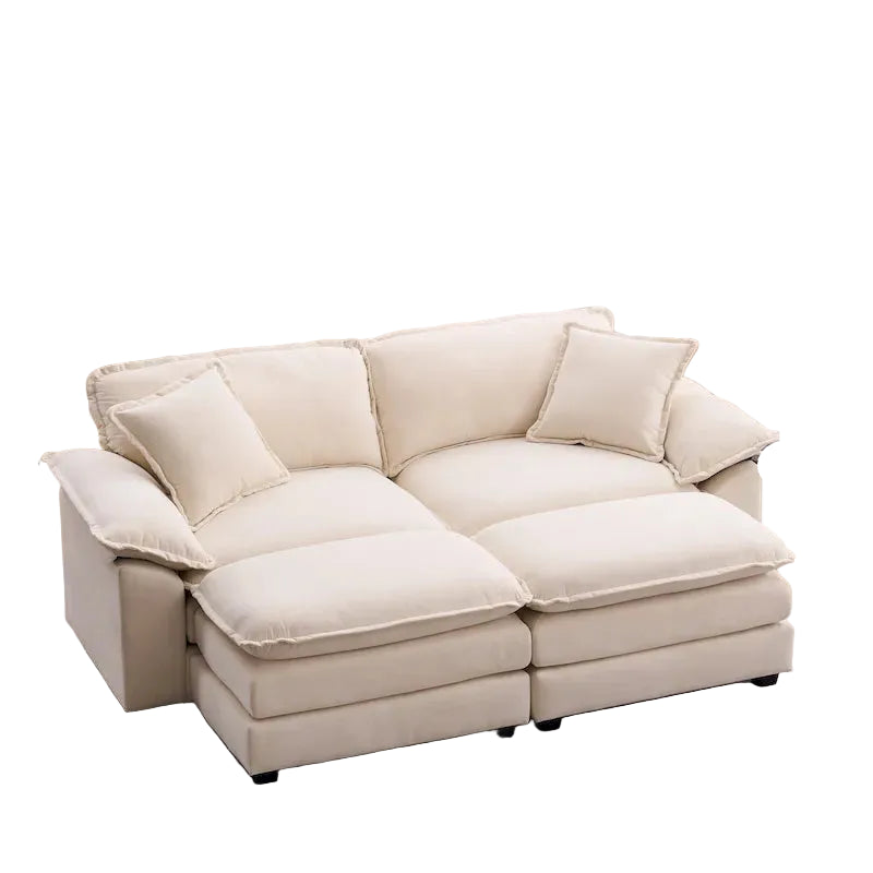 2-seater sofa with 2 cushions, 2 pillows and 2 ottomans, comfortable sofa - Living room deep sofa, modular sofa