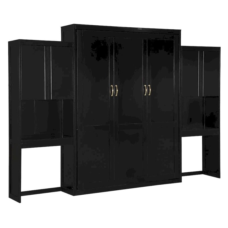 Queen Size Murphy Bed with Desk, Vanity and Cabinets, Espresso