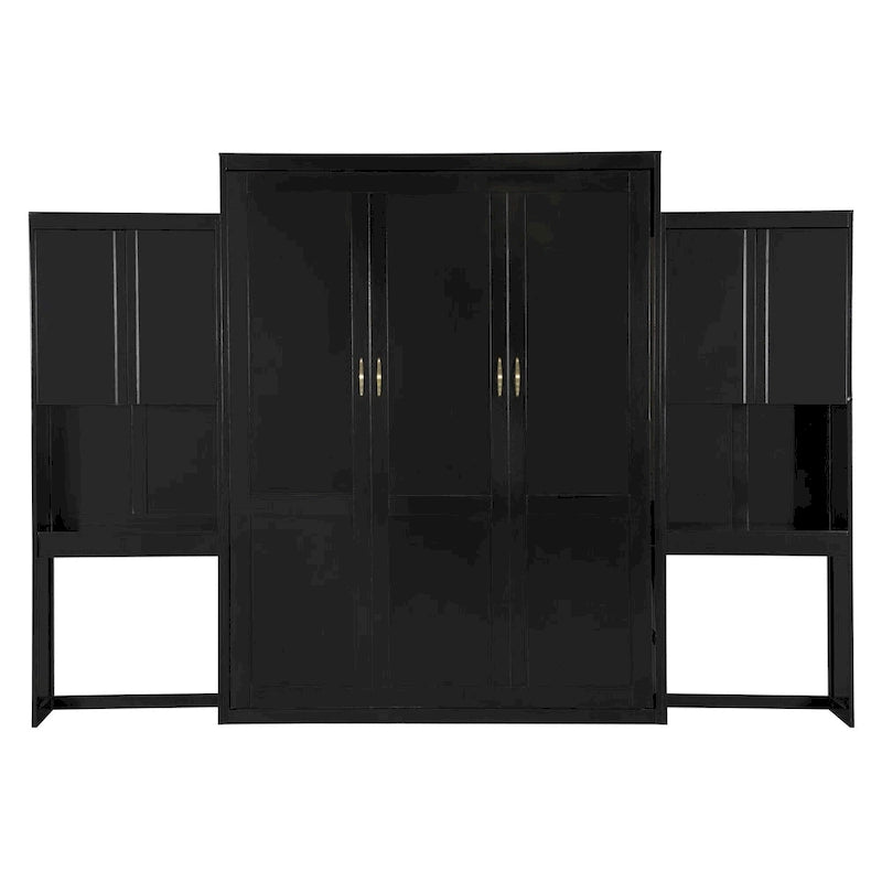 Queen Size Murphy Bed with Desk, Vanity and Cabinets, Espresso