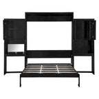 Queen Size Murphy Bed with Desk, Vanity and Cabinets, Espresso