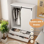 47.24 Modern Armoire with with Hanging Rod, Drawers and Open Shelves for Bedroom