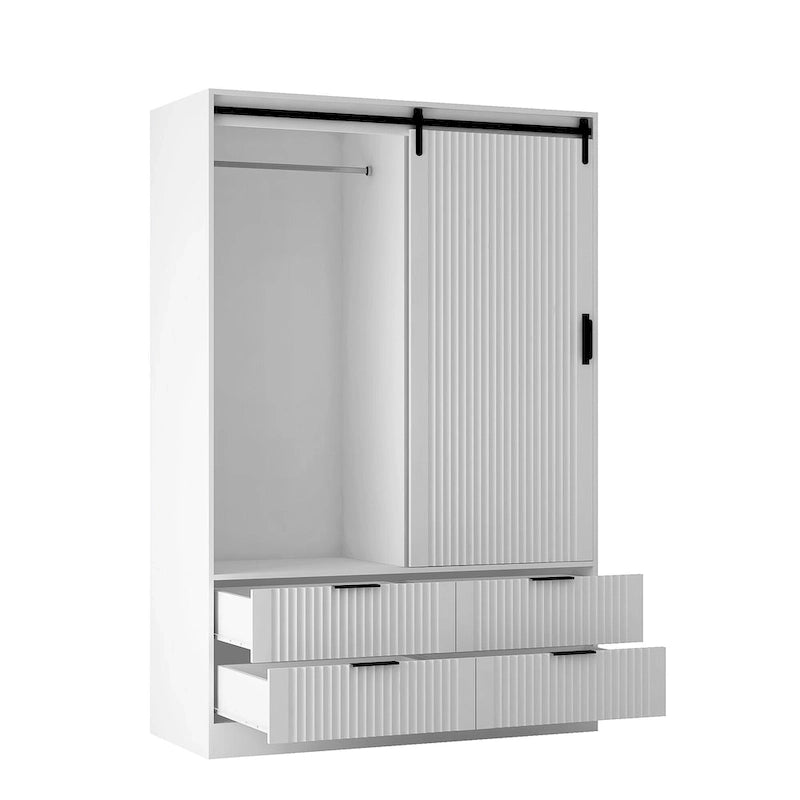 47.24 Modern Armoire with with Hanging Rod, Drawers and Open Shelves for Bedroom
