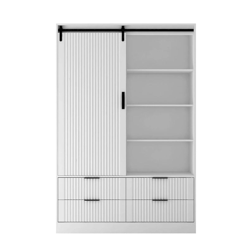 47.24 Modern Armoire with with Hanging Rod, Drawers and Open Shelves for Bedroom