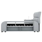 Queen Size PU Leather Platform Bed Frame with Multimedia Nightstand