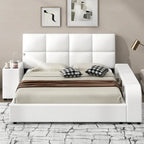 Queen Size PU Leather Platform Bed Frame with Multimedia Nightstand