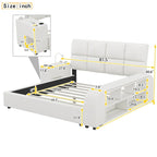 Queen Size PU Leather Platform Bed Frame with Multimedia Nightstand