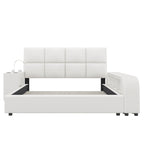 Queen Size PU Leather Platform Bed Frame with Multimedia Nightstand