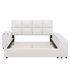 Queen Size PU Leather Platform Bed Frame with Multimedia Nightstand