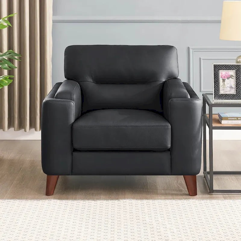 Elm Top Grain Leather Chair With Feather, Memory Foam and Springs