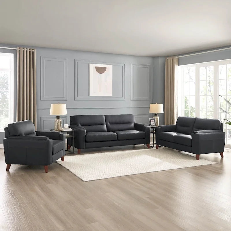 Elm Top Grain Leather Chair With Feather, Memory Foam and Springs