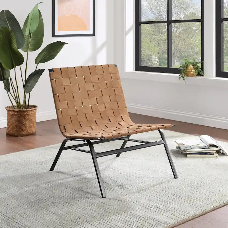 Woven Brown Leather Accent Chair by Greyson Living