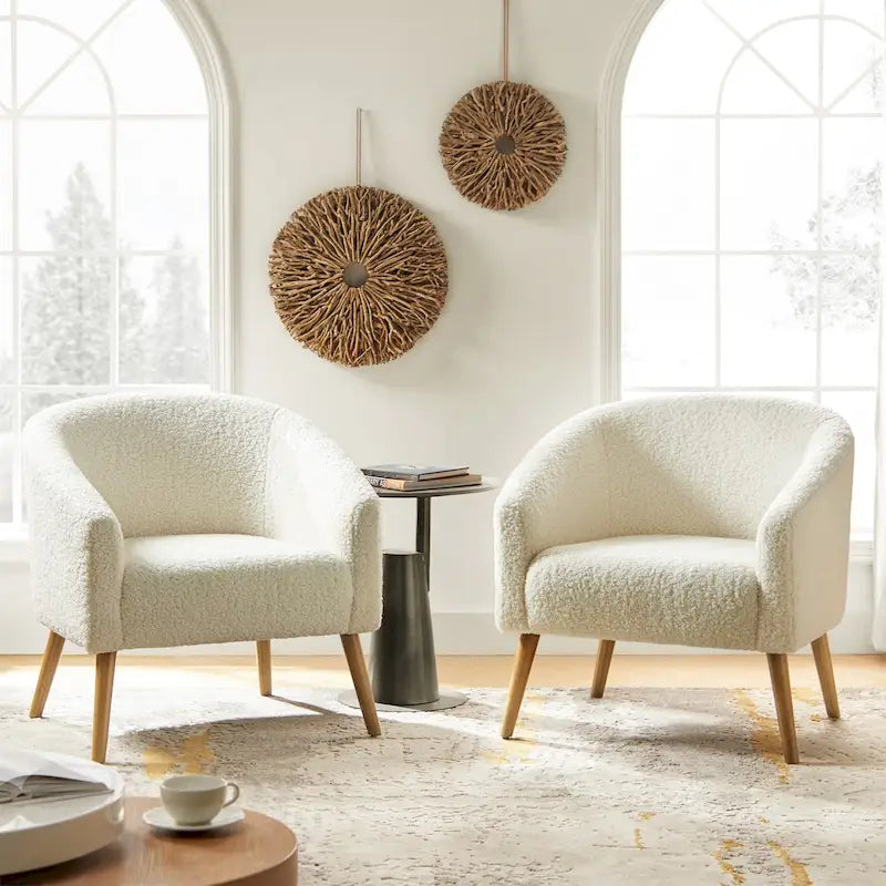 Modern 30W Boucle Armchair with Solid Wood Legs Set of 2 by HULALA HOME