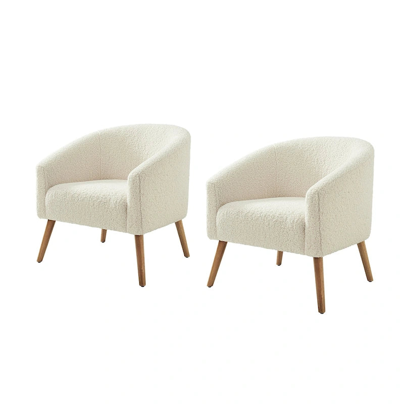 Modern 30W Boucle Armchair with Solid Wood Legs Set of 2 by HULALA HOME