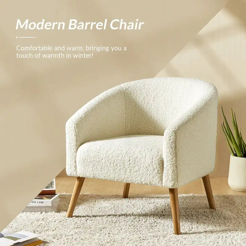 Modern 30W Boucle Armchair with Solid Wood Legs Set of 2 by HULALA HOME