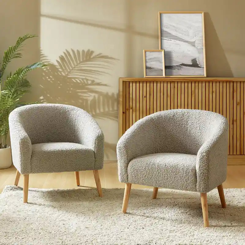 Modern 30W Boucle Armchair with Solid Wood Legs Set of 2 by HULALA HOME