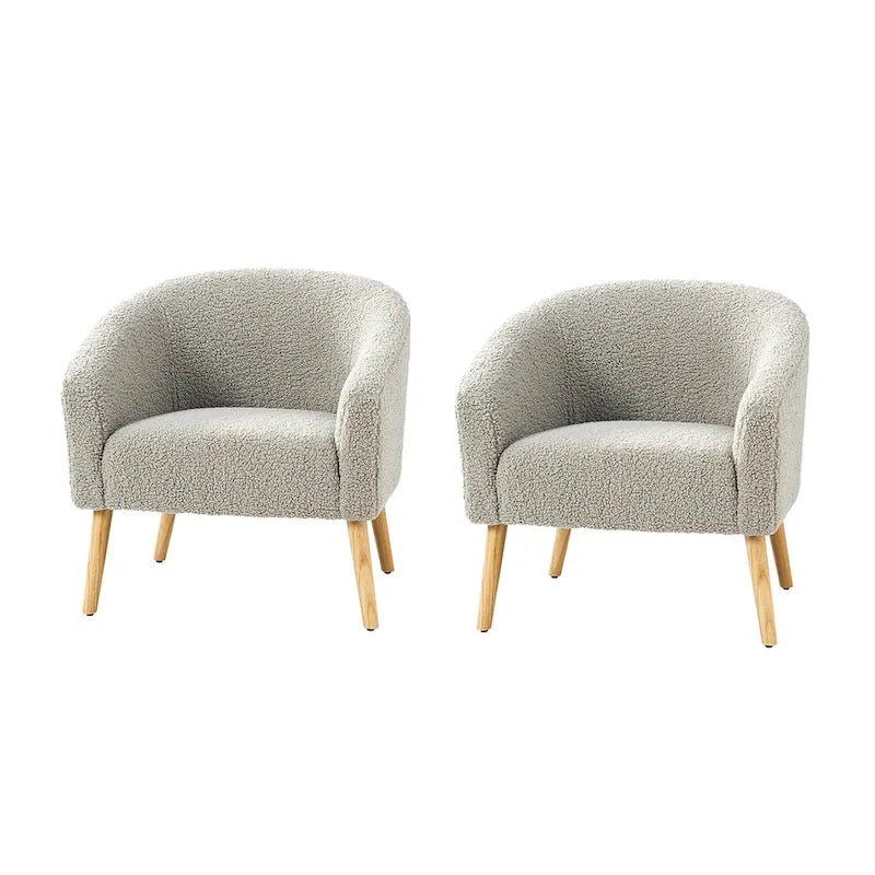 Modern 30W Boucle Armchair with Solid Wood Legs Set of 2 by HULALA HOME