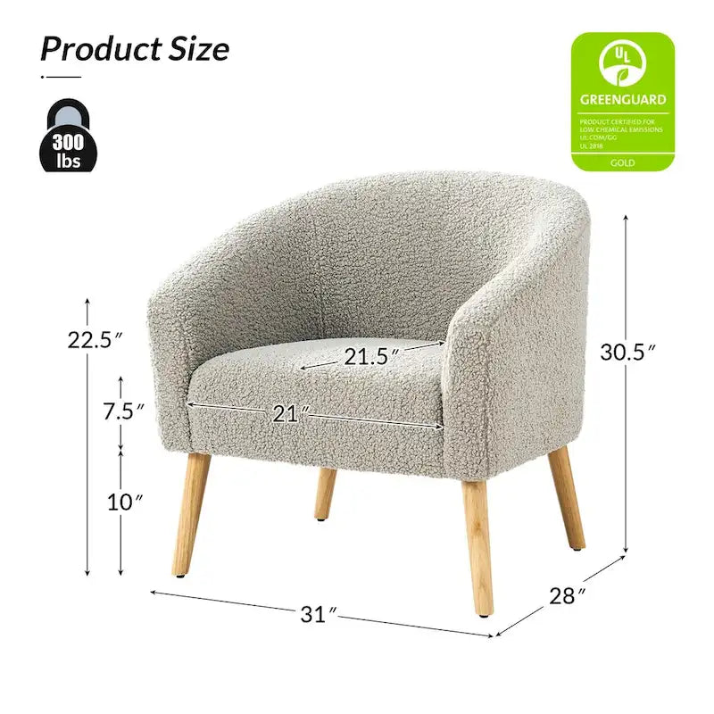 Modern 30W Boucle Armchair with Solid Wood Legs Set of 2 by HULALA HOME