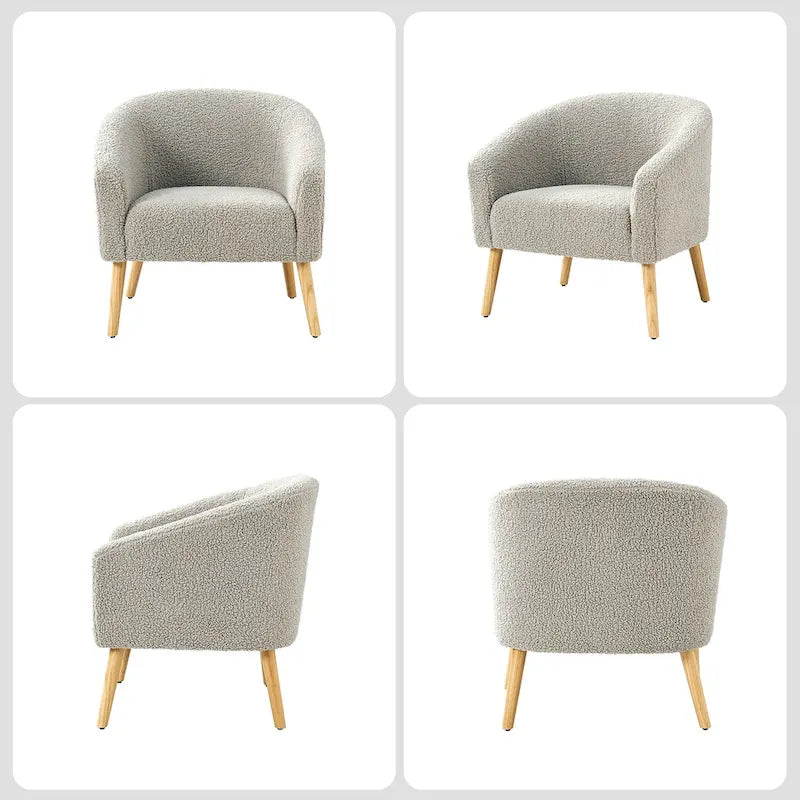 Modern 30W Boucle Armchair with Solid Wood Legs Set of 2 by HULALA HOME