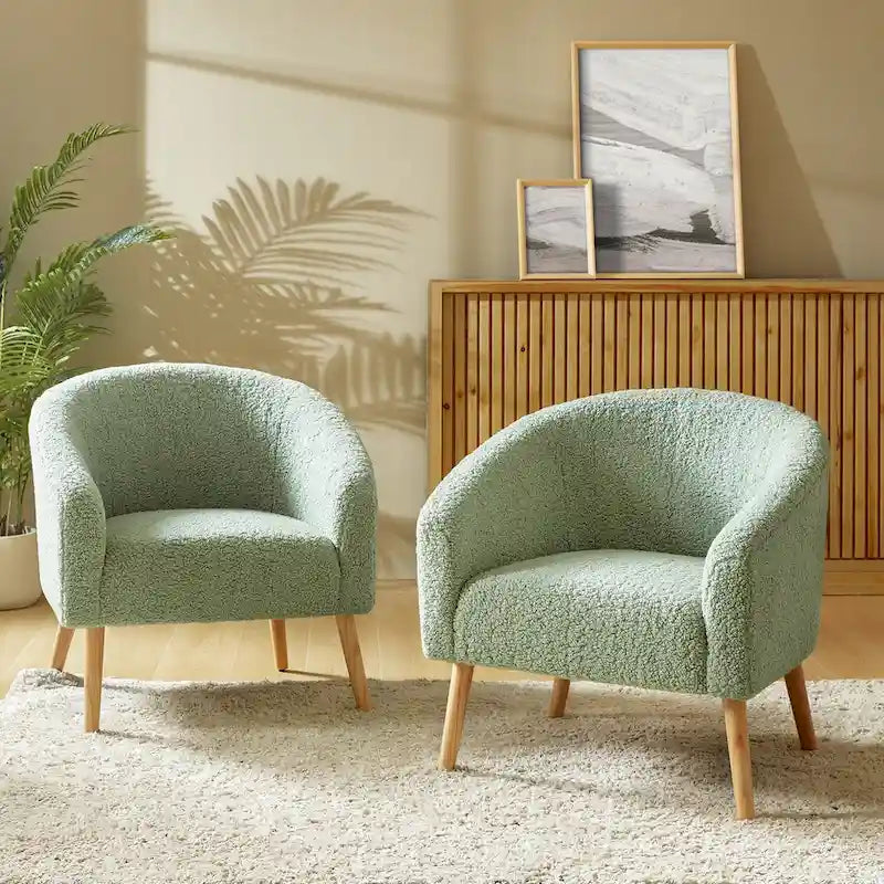 Modern 30W Boucle Armchair with Solid Wood Legs Set of 2 by HULALA HOME