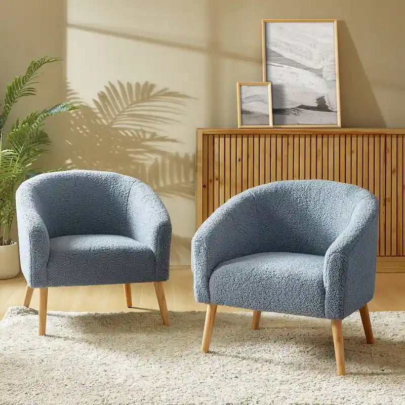 Modern 30W Boucle Armchair with Solid Wood Legs Set of 2 by HULALA HOME