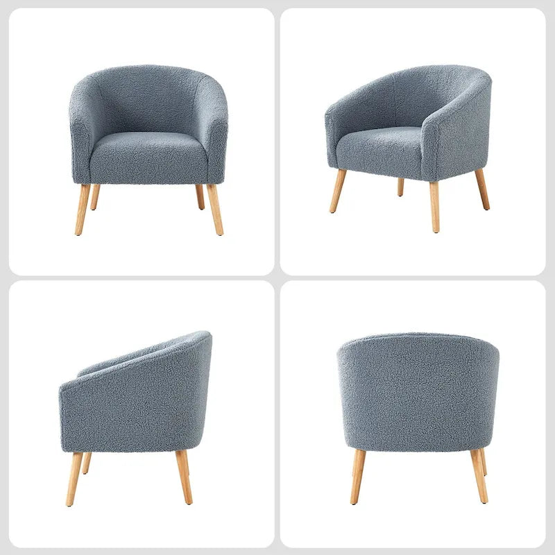 Modern 30W Boucle Armchair with Solid Wood Legs Set of 2 by HULALA HOME