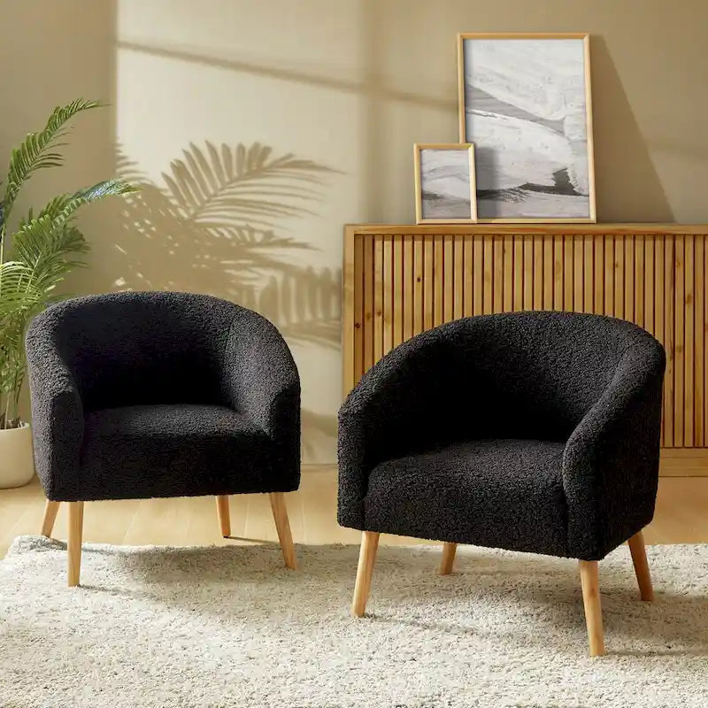 Modern 30W Boucle Armchair with Solid Wood Legs Set of 2 by HULALA HOME