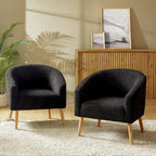 Modern 30W Boucle Armchair with Solid Wood Legs Set of 2 by HULALA HOME
