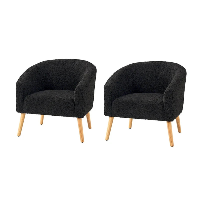 Modern 30W Boucle Armchair with Solid Wood Legs Set of 2 by HULALA HOME