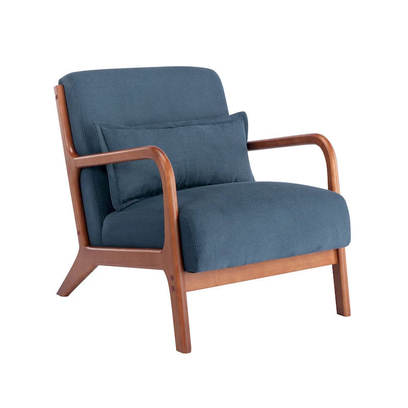 Biana Corduroy Fabric Accent Chair with Pillow and Rubberwood Frame
