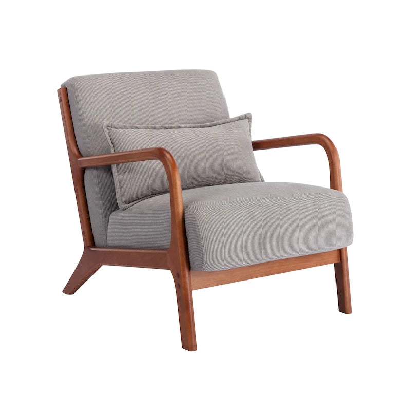 Biana Corduroy Fabric Accent Chair with Pillow and Rubberwood Frame