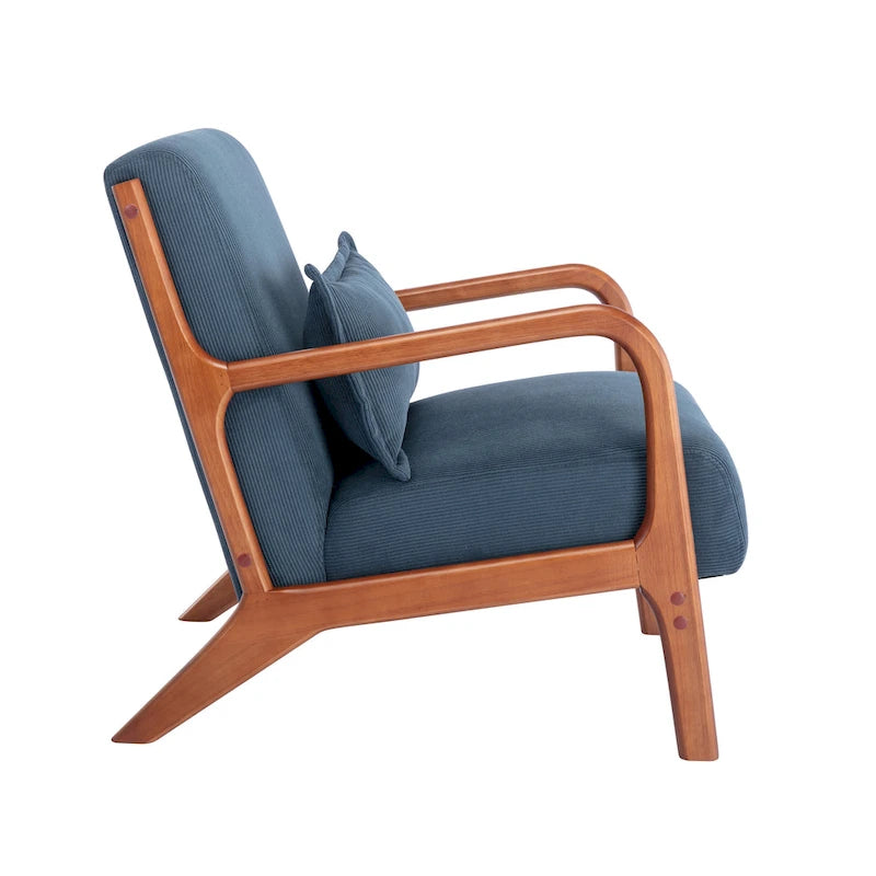 Biana Corduroy Fabric Accent Chair with Pillow and Rubberwood Frame