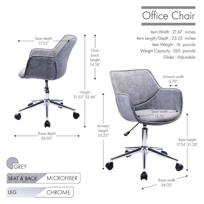 Xen Adjustable Office Chair, Microfiber, Chrome Base