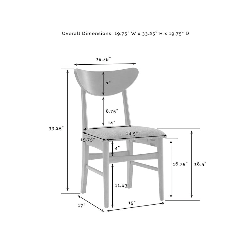 Landon 2Pc Wood Dining Chairs W/Upholstered Seat - 33.25H x19.75W x 19.75D