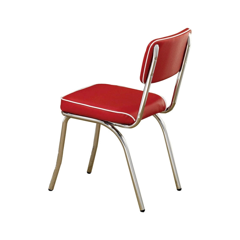 Dining Side Chair Set of 2, Retro Red Faux Leather, Chrome Metal Legs