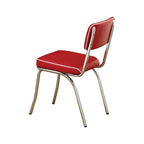 Dining Side Chair Set of 2, Retro Red Faux Leather, Chrome Metal Legs