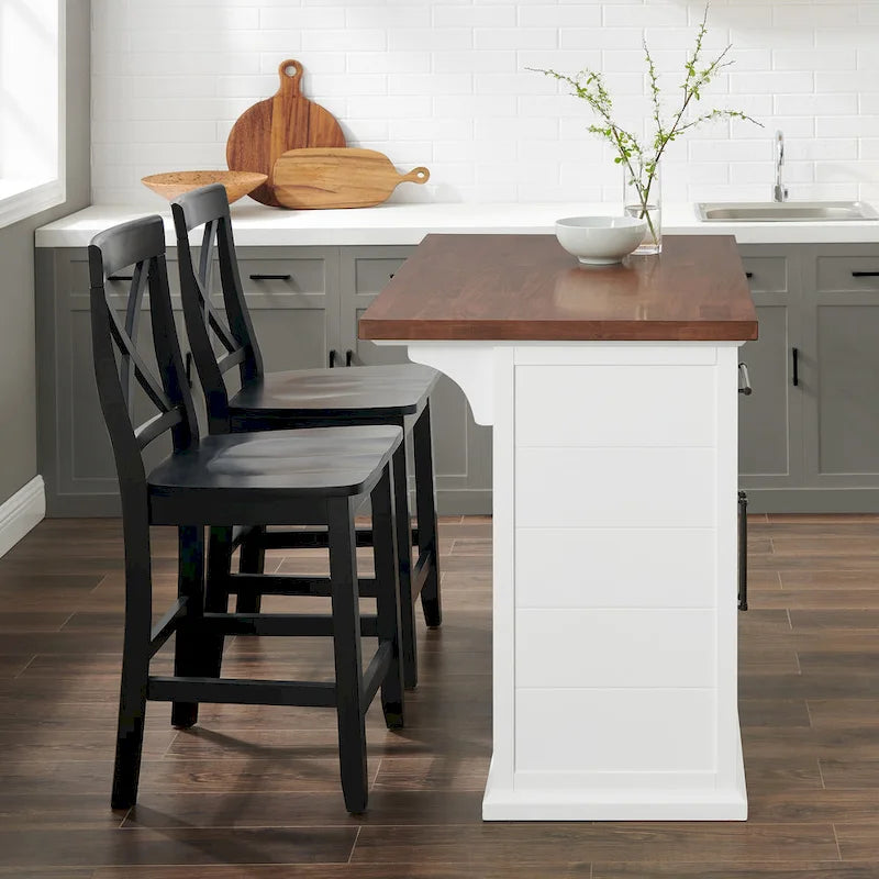 Bartlett Wood Top Kitchen Island W/X-Back Stools